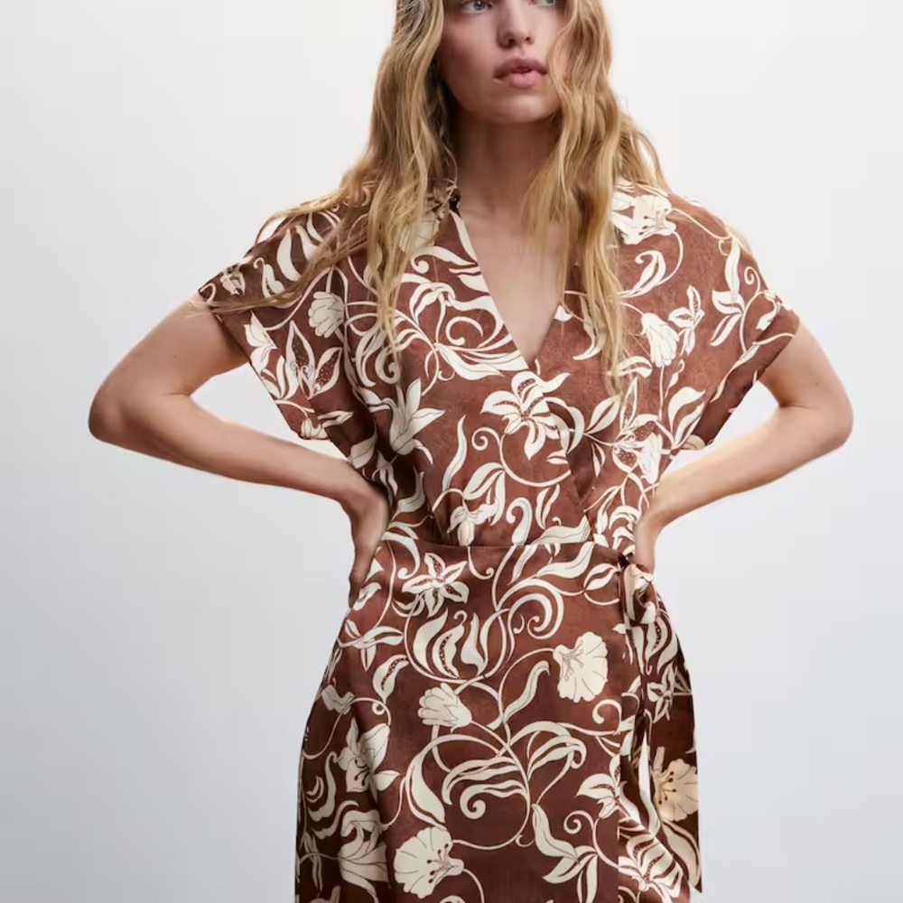 Mango print wrap dress size medium new with tags